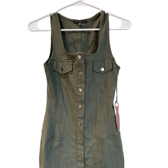 Haute Monde Olive Green Button Front Bodycon Dress Sleeveless Mini S‎ - Picture 6 of 8